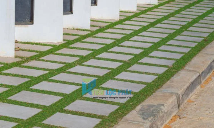 đá lát sân vườn trồng cỏ