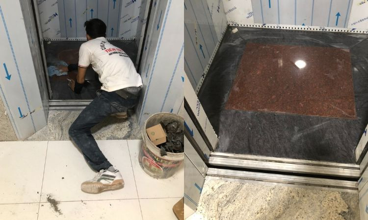 Thi công ốp đá thang máy