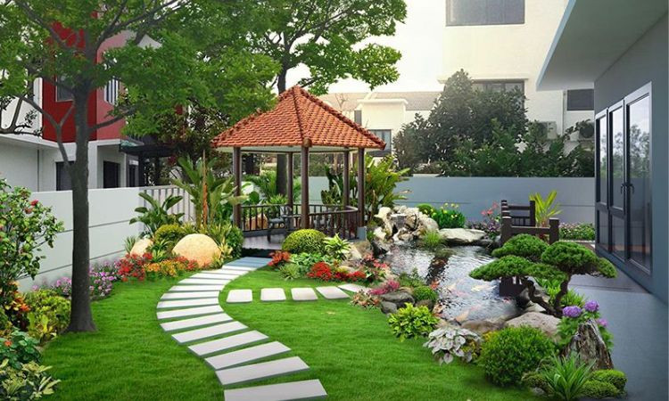 Sân vườn với khu vực thư giãn