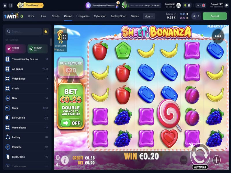 1win Online Casino'da Sweet Bonanza Slot oynayın