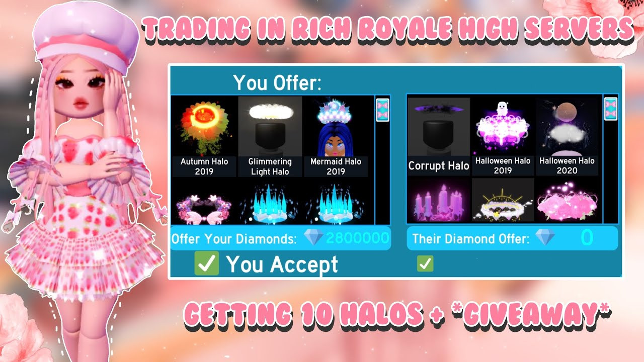 Trading in rich royale high servers *getting 10 halos* + GIVEAWAY - YouTube