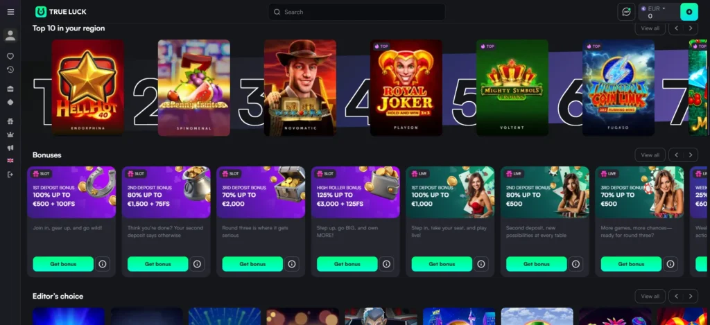 True Luck Casino: Login - Home