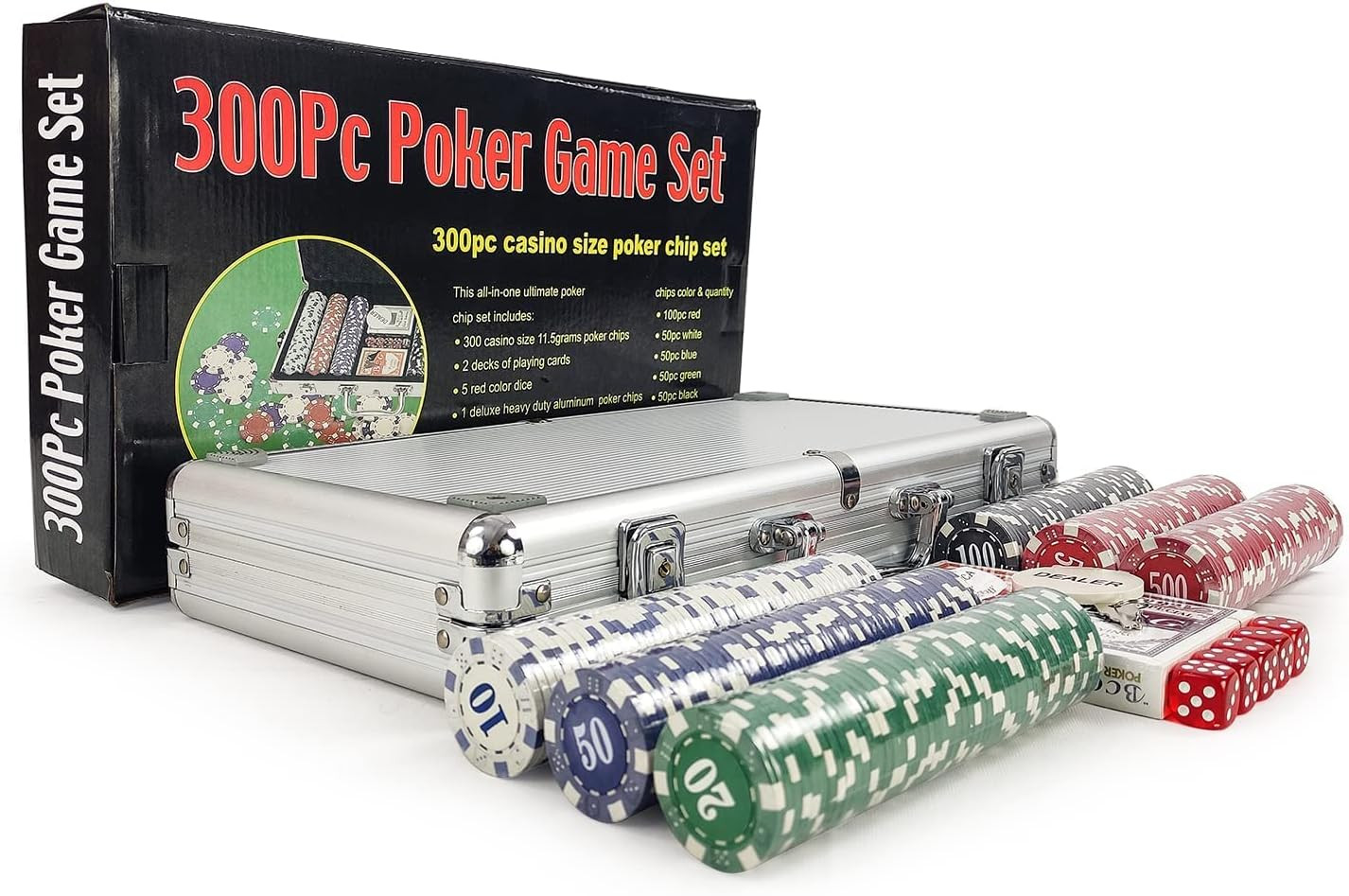 Toy Garrage 300 Piece Poker Game Set, 300pc Casino Size Poker Chip Set ...