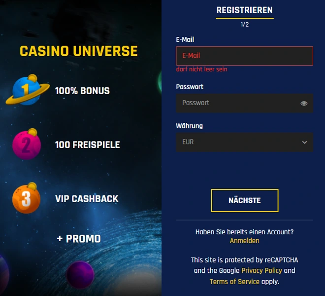 Casino Universe Login & Anmeldung 2025