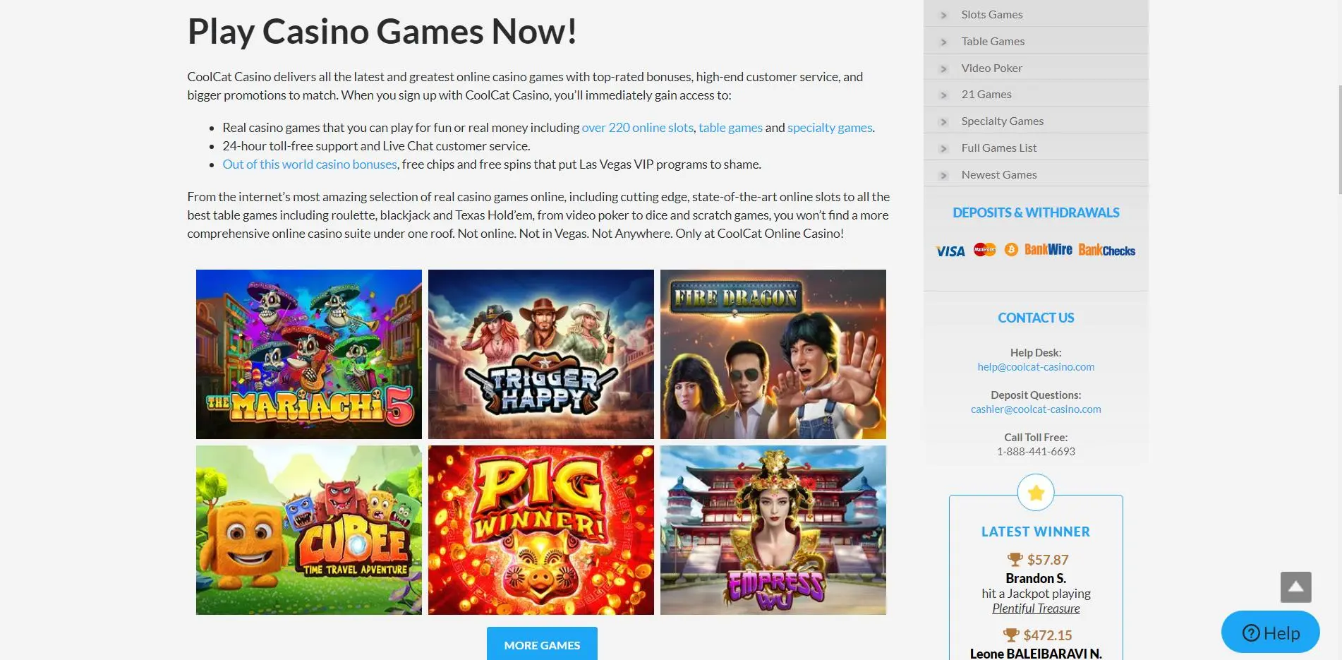Cool Cat Casino Canada 🎖️ Get C$9990 + 50 FS Bonus