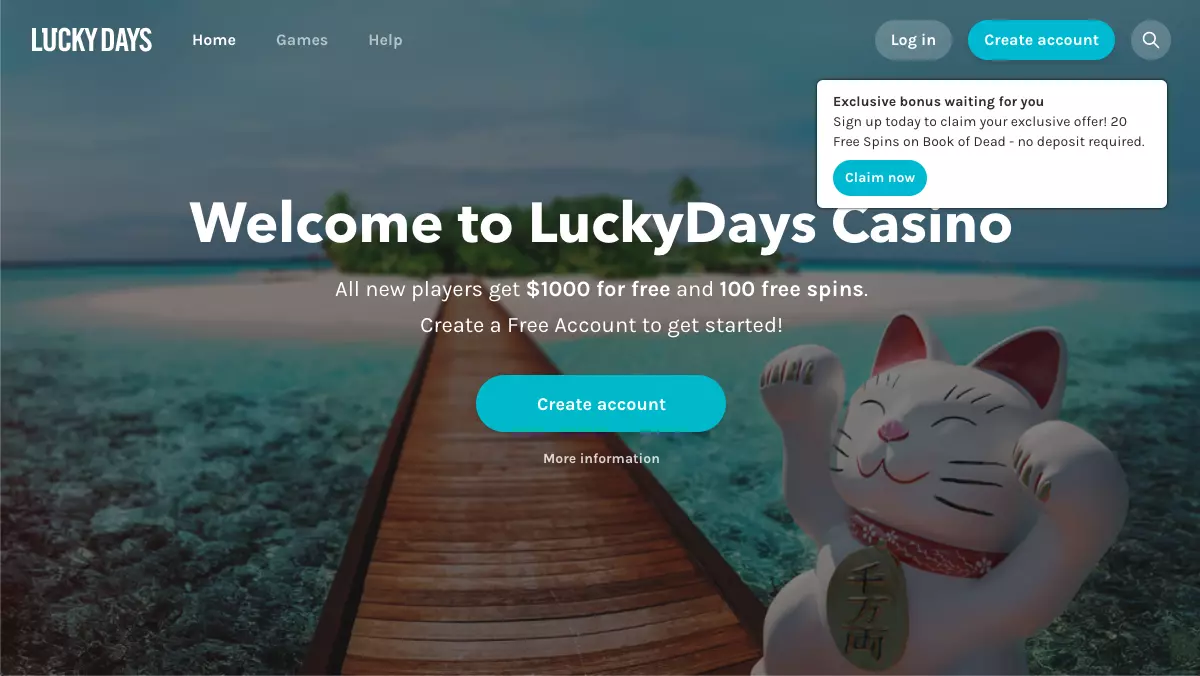Lucky Days Casino - $1000 + 100 Free Spins Welcome Bonus