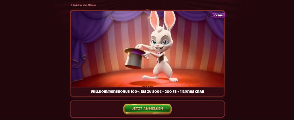 Magius Casino – Schalten Sie heute 500 € + 200 FS und eine Bonuskrabbe frei