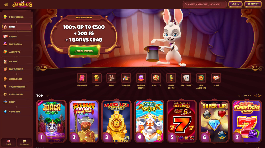 Magius Casino - Unlock €500 + 200 FS & a Bonus Crab Today