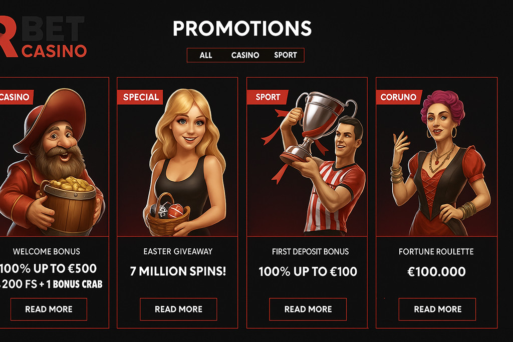 RBet casino - Bet with a bonus 100% up to €500 + 200 FS now