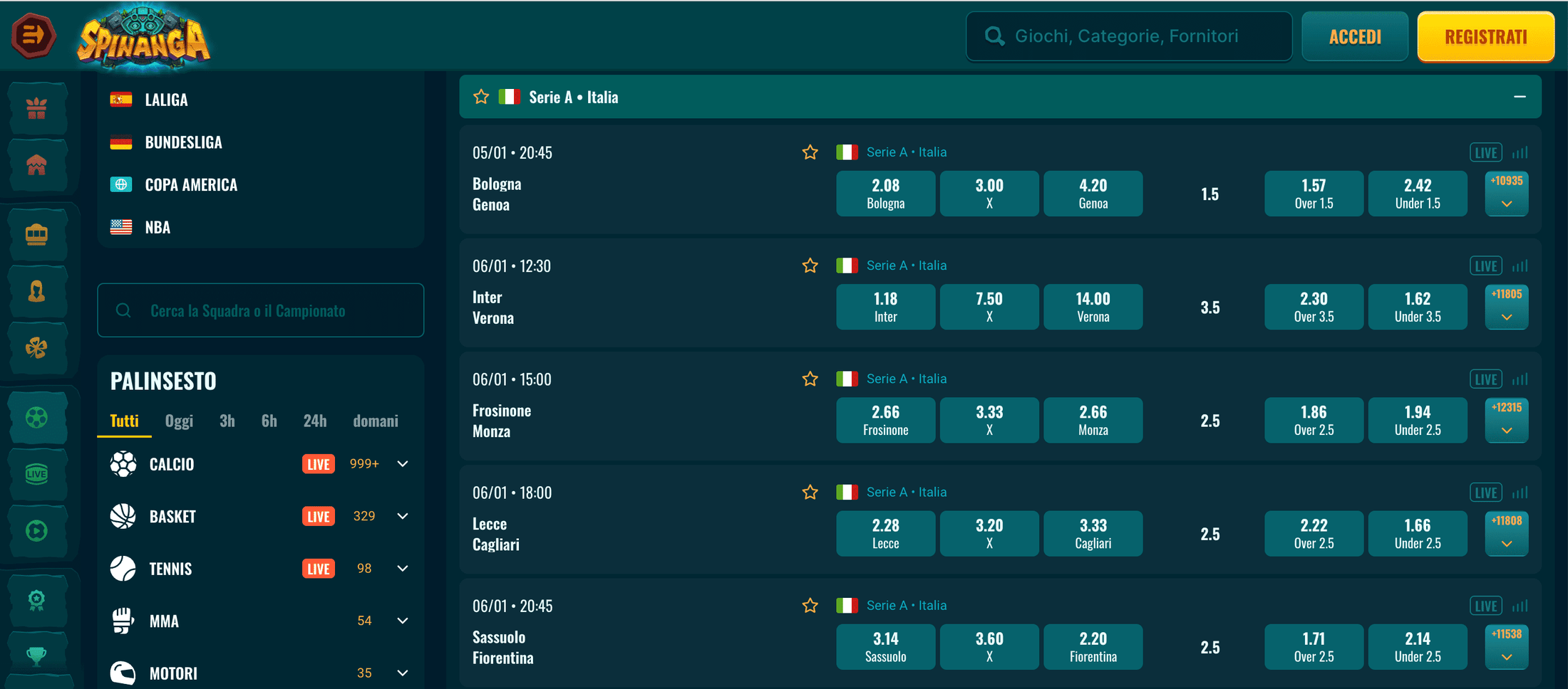 Spinanga Casino e Scommesse: Bonus 100% Fino 150€
