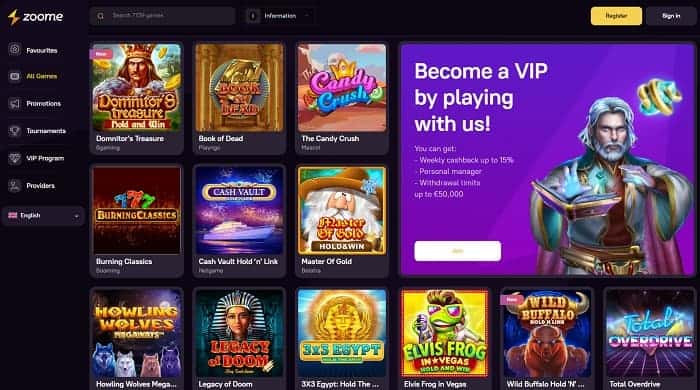 Zoome Casino 250 free spins and €/$1250 welcome bonus
