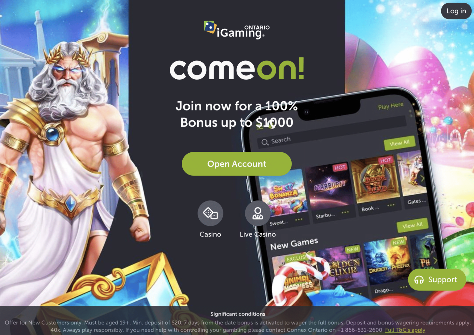 ComeOn Casino » 100% up to $1500 + 300 Free Spins
