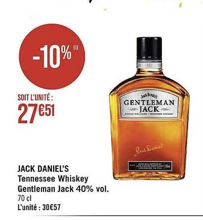 Promo Jack Daniel's Tennessee Whiskey Gentleman Jack 40% Vol. chez ...
