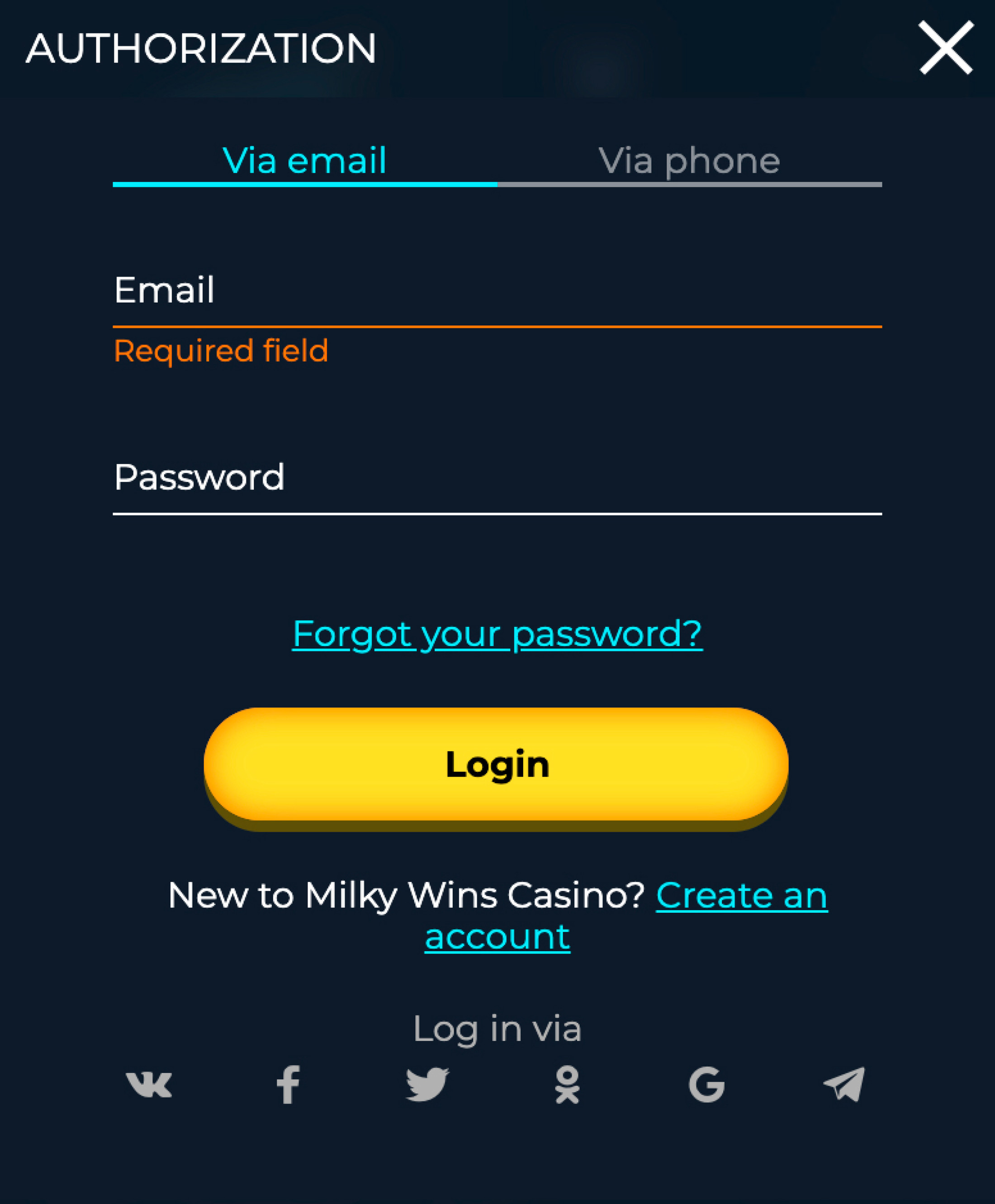 Milky Wins Casino Login