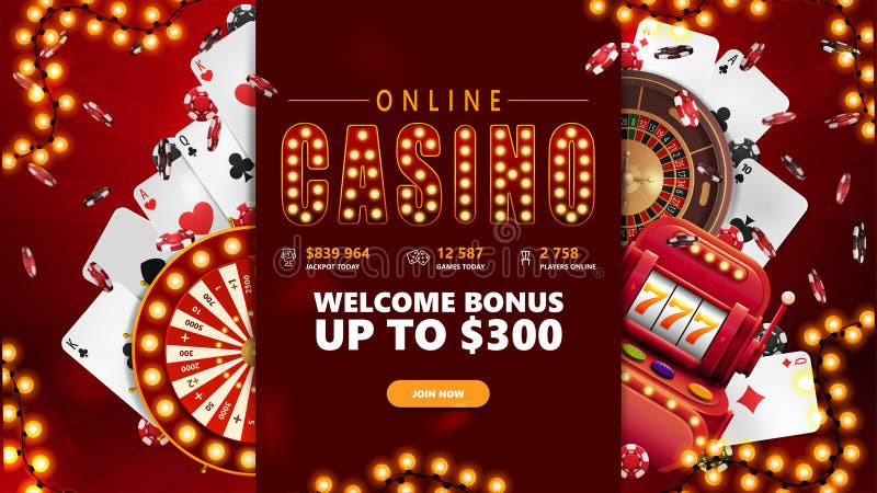Online Casino, Red Banner with Button, Slot Machine, Casino Wheel ...