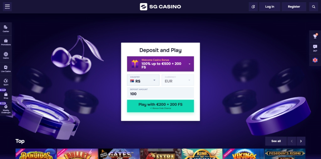 SG Casino Review 2024 | 100% up to €500+200 FS | Casino Bros