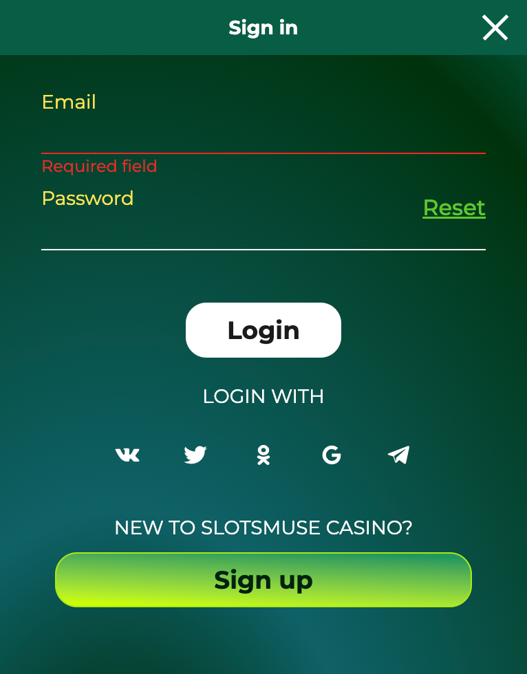 Slots Muse Casino Login & Registration
