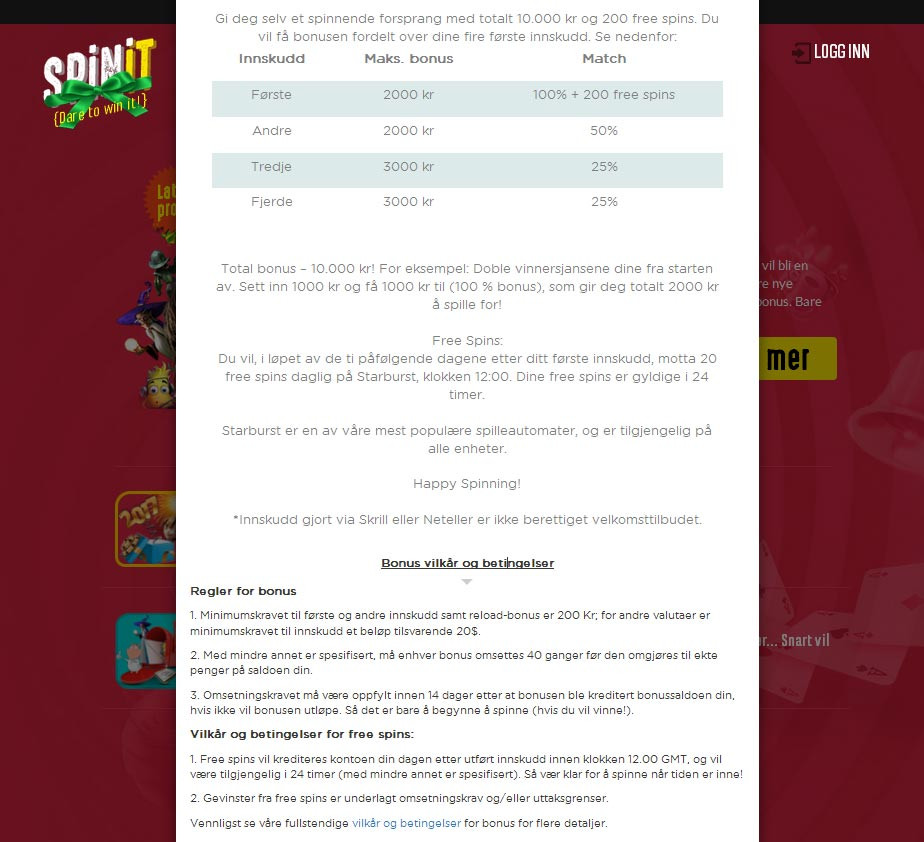 Spinit Casino | 2000 kr Velkomstbonus | 2025 Anmeldelse