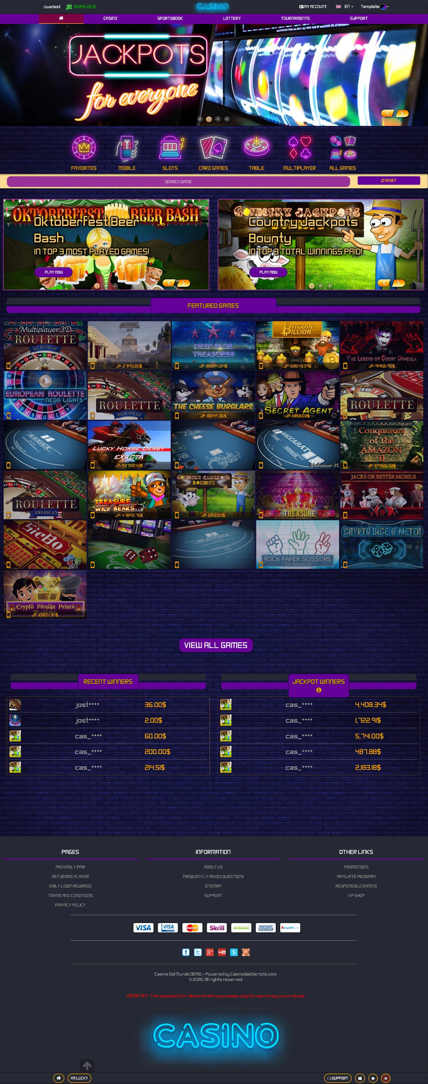 Try our casino website demo