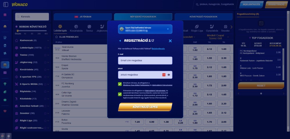 Wonaco - Magas Bónuszok Magyar Sportfogadás Rajongóknak