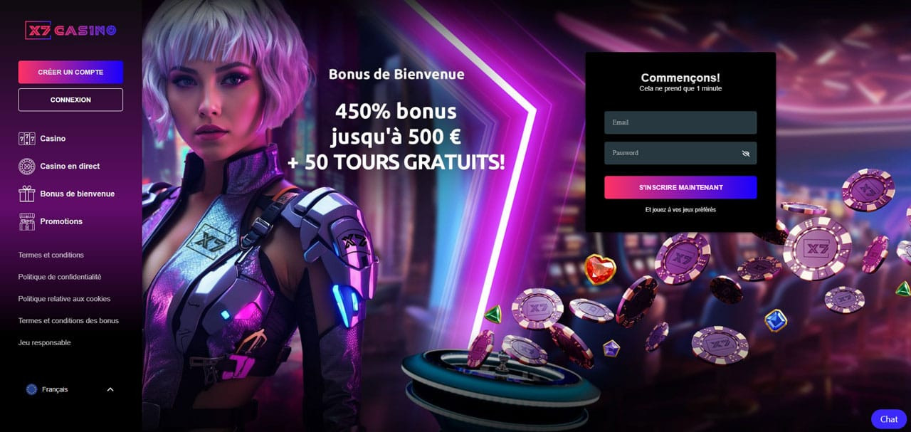 X7 Casino | Inscription bonus 450% jusqu'à 500€ + 50 FS